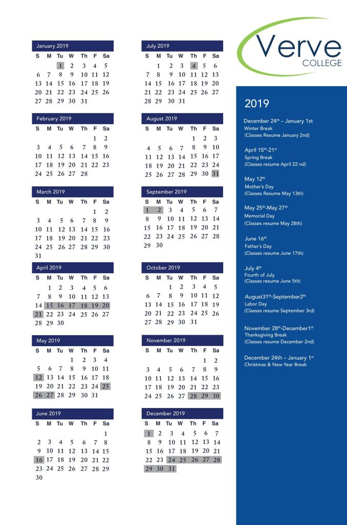 SCHOOL CALENDARS | VERVE COLLEGE :: Nursing College:: Chicago / Oak Brook,  Illinois :: Advance your professional career with us