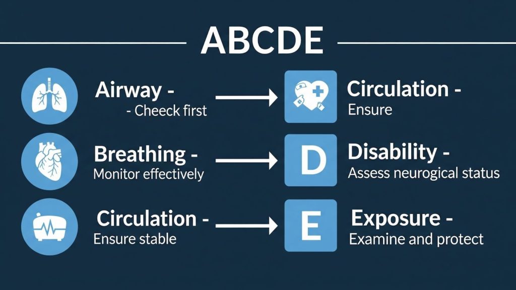 ABCDE approach infographic for nursing patient care prioritization