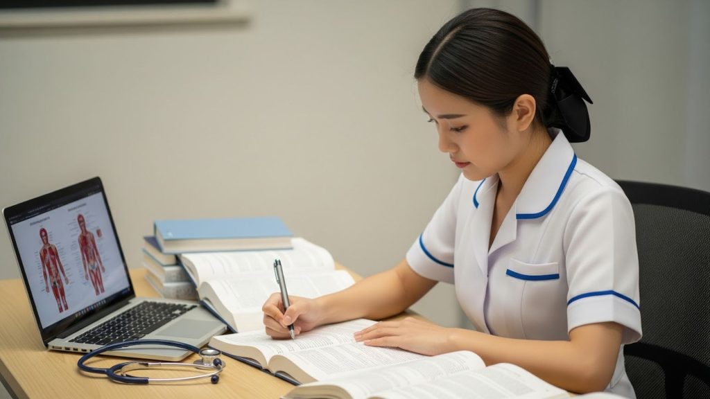 Female nursing student in online LPN program