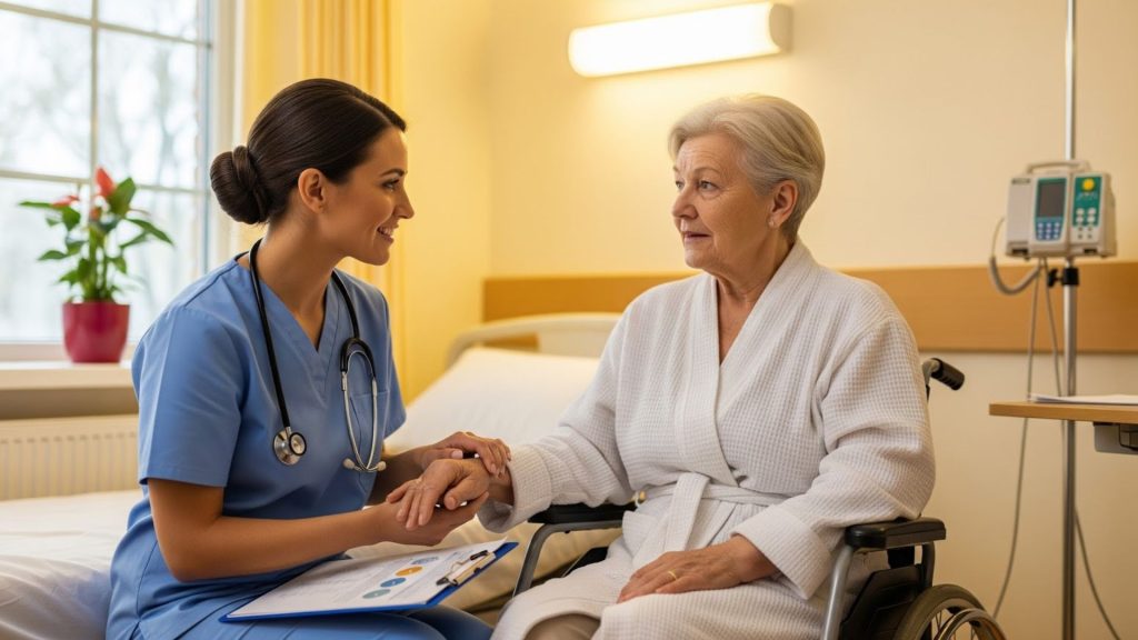 Nurse supporting a patient during chronic illness counseling