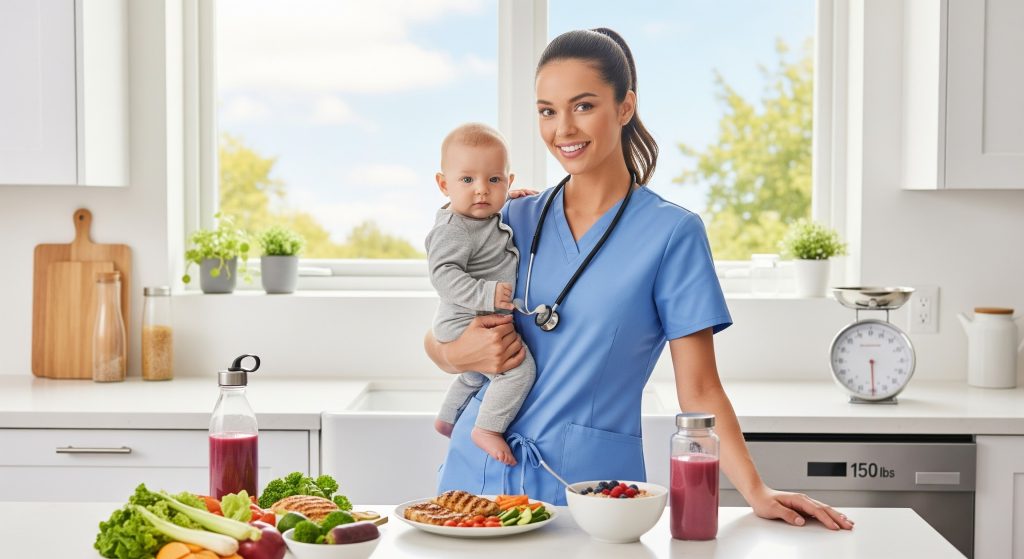 Nursing mother eating healthy for postpartum weight loss