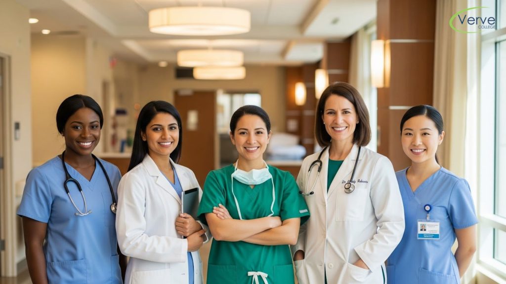Women healthcare professionals working in hospital