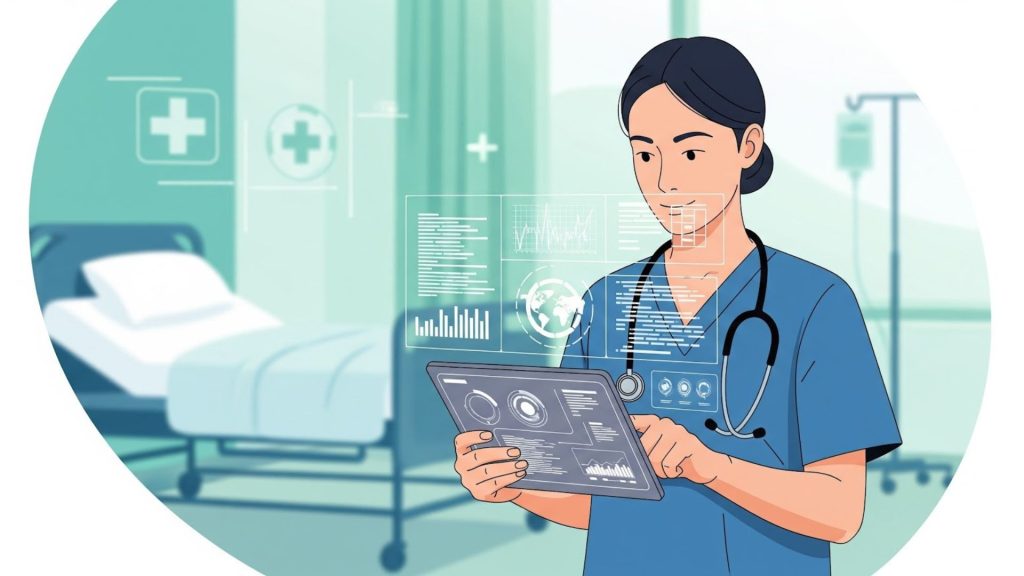 nurse reviewing digital medical codes