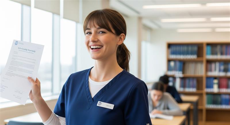 nursing student celebrating scholarship approval
