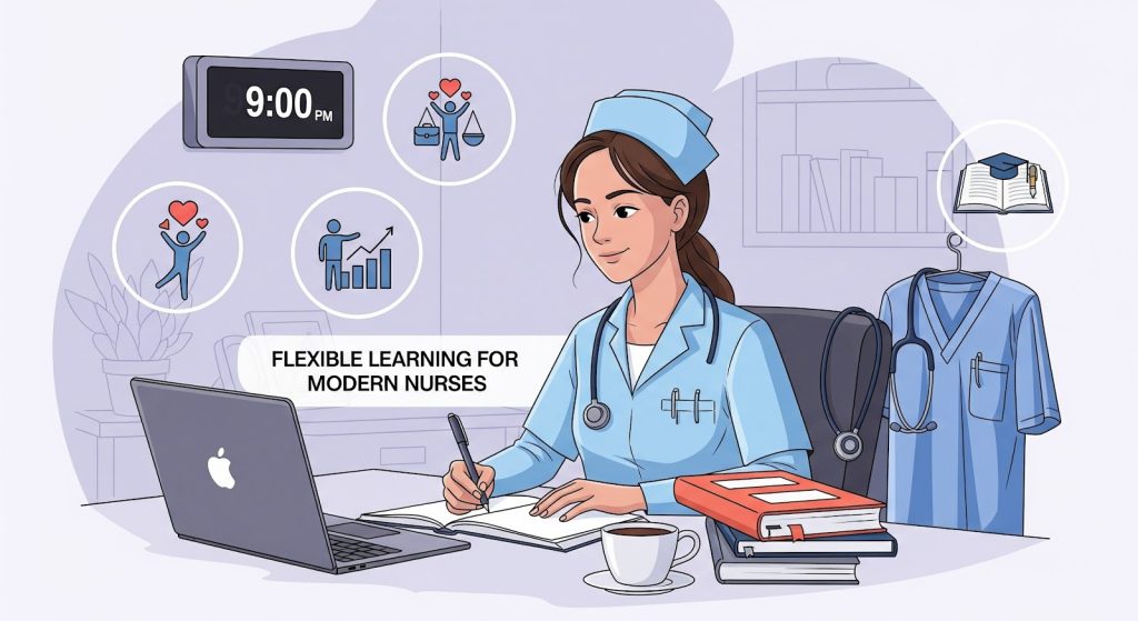 Female nurse balancing education and career