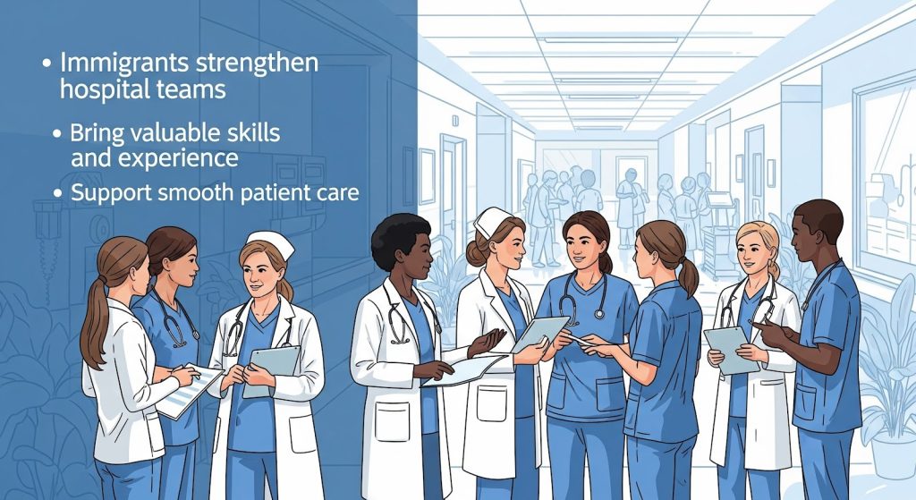Immigrant nurses working together in a U.S. hospital