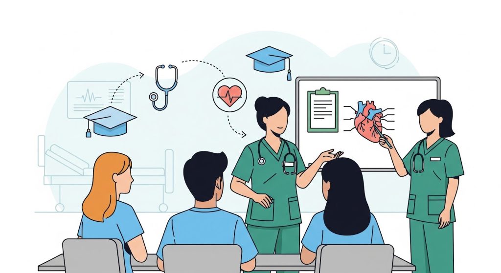 Nurses learning, collaborating, and growing in healthcare