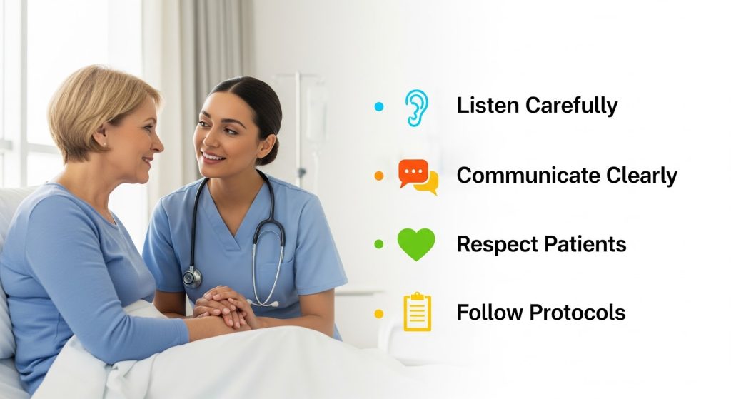 Professional nurse demonstrating key principles of professionalism in healthcare